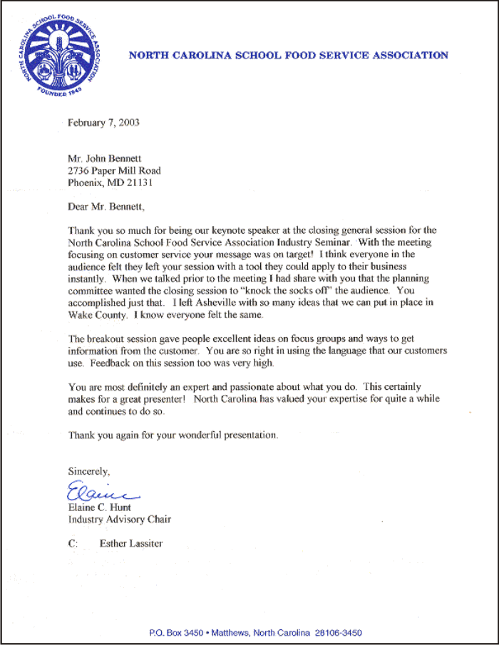 John Bennett Creative Services For Child Nutrition Professionals Letter 6
